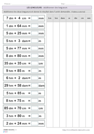 Les longueurs - additionner