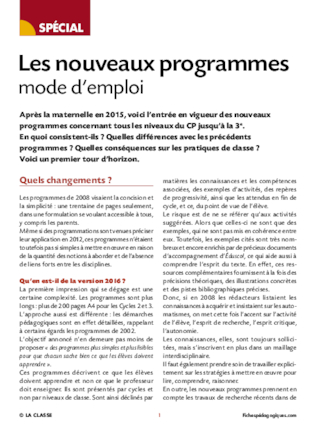 Les nouveaux programmes, mode d'emploi