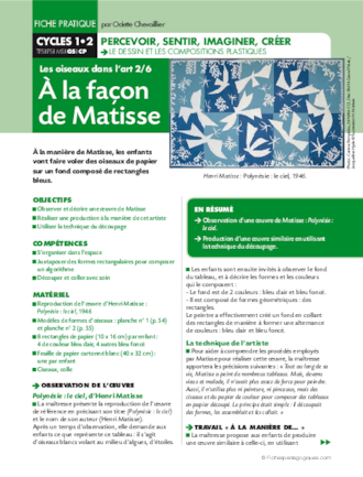 Les oiseaux dans l'art 2/6 : A la façon de Matisse