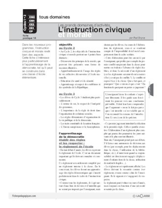 L'instruction civique et morale / Grands domaines d'activités