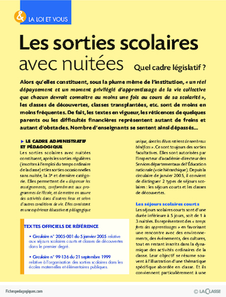 Loi /  Les sorties scolaires avec nuitées