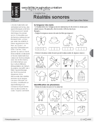 L'oreille fine : Réalités sonores (Cycle 1)