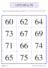 Loto des nombres de 60 à 79