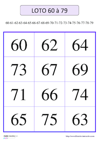 Loto des nombres de 60 à 79