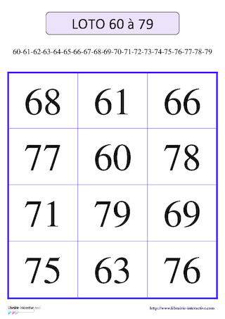 Loto des nombres de 60 à 79