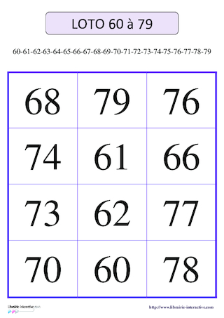 Loto des nombres de 60 à 79