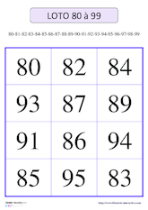 Loto des nombres de 80 à 99