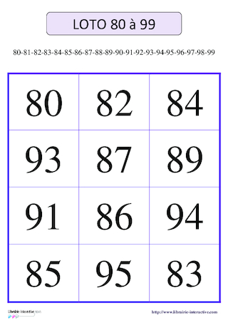 Loto des nombres de 80 à 99