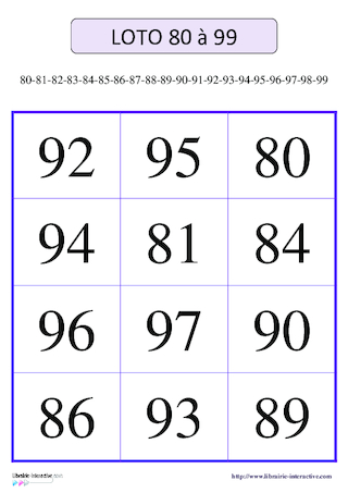 Loto des nombres de 80 à 99