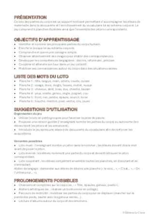 Loto des parties du corps