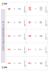 Loto tables d'addition 1 à 10