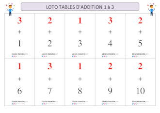 Loto tables d'addition 1 à 3