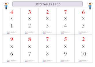 Loto tables multiplication 1 à 10