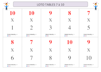 Loto tables multiplication 7 à 10