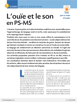 L'ouïe et le son en PS-MS (dossier)