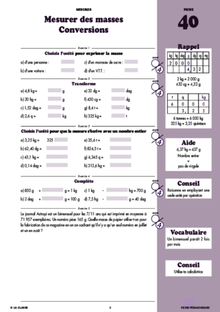 Maths CM2 mesures ~ Cahiers malins