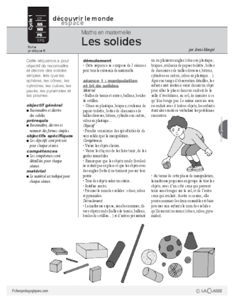 Maths En Maternelle Les Solides Fichespedagogiques Com