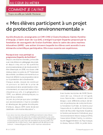 Mes élèves participent à un projet de protection environnementale