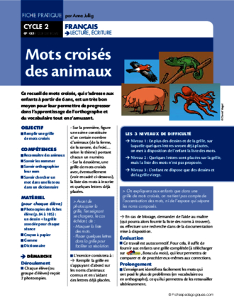 Mots croisés des animaux