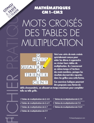 Mots croisés des tables de multiplication