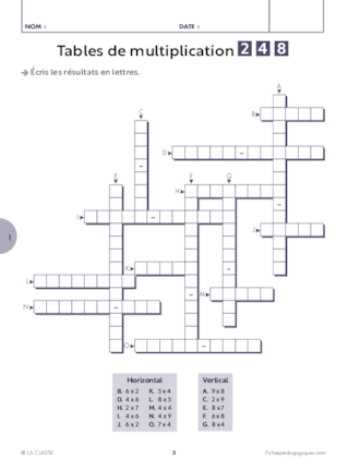 Mots croisés des table de multiplication