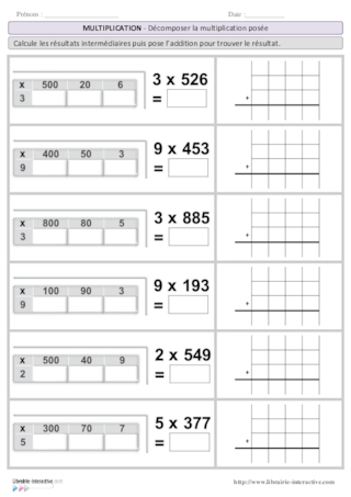 Multiplication posée décomposée