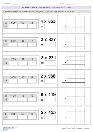 Multiplication posée décomposée