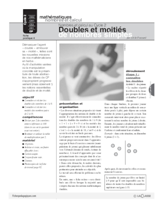 Nombres et calcul au cycle 2 (4) / Doubles et moitiés de nombres simples