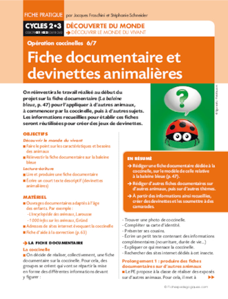 Opération coccinelles (6) Fiche documentaire et devinettes animalières