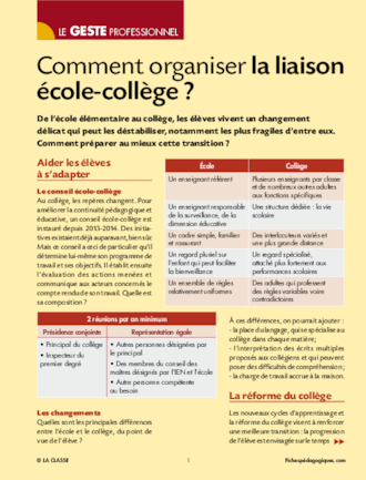 Organiser la liaison école-collège