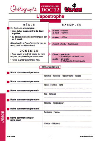 Orthographe CE. Règles d'usage ~ Docs en stock