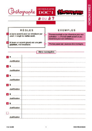 Orthographe CM. Les homonymes ~ Docs en stock