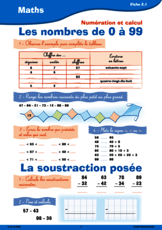 Passerelle CE1 CE2 numération calcul