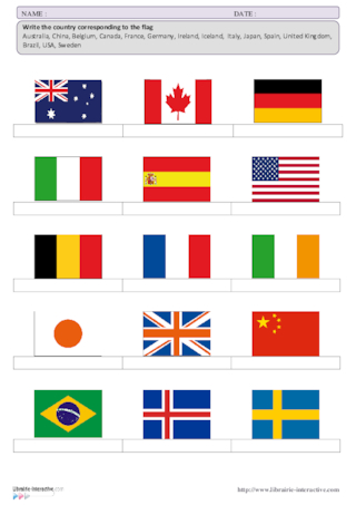 Pays et drapeaux en anglais