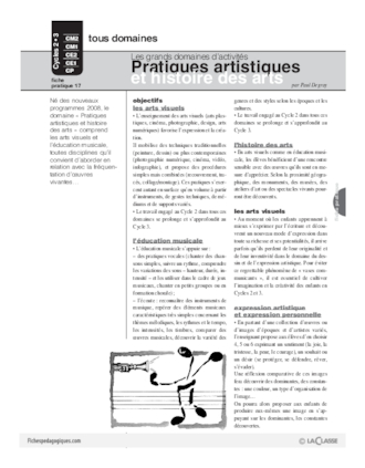 Pratiques artistiques et histoire des arts / Grands domaines d'activités