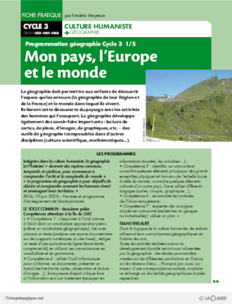 Programmation géographie Cycle 3 (1) / Mon pays, l'Europe et le monde