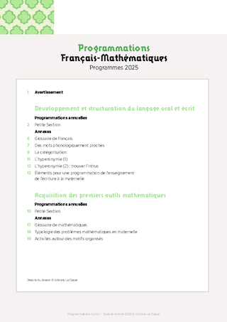 Programmations PS 2025-2026 - Français & Mathématiques