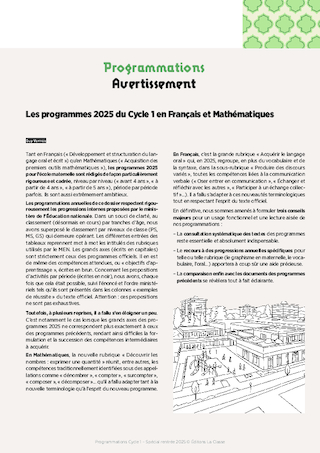 Programmations PS 2025-2026 - Français & Mathématiques
