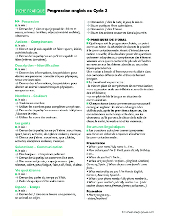 Progression anglais au cycle 3