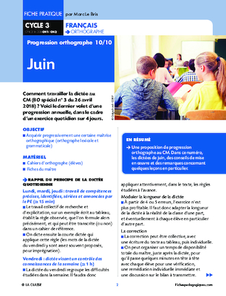 Progression orthographe - Juin