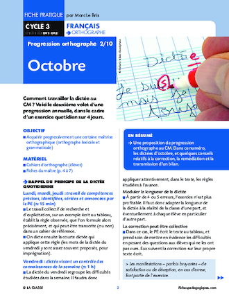 Progression orthographe - Octobre