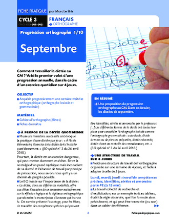 Progression orthographe - Septembre