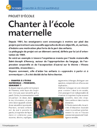 Projet d'école : chanter à l'école maternelle