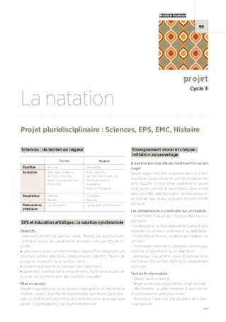 Projet pluridisciplinaire : la natation