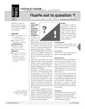 Quelle est la question? Quelle est la réponse?