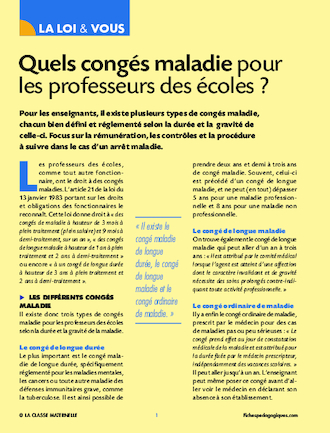 Quels congés maladie pour les professeurs des écoles ?