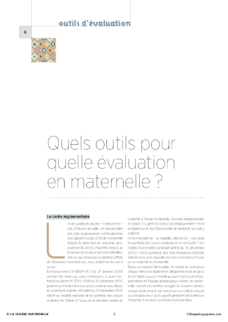 Quels outils pour évaluation en maternelle ?