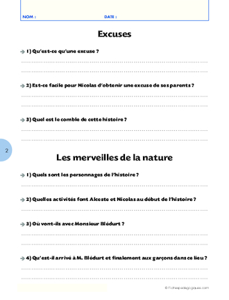 Questionnaire de lecture / 6 histoires inédites du Petit Nicolas