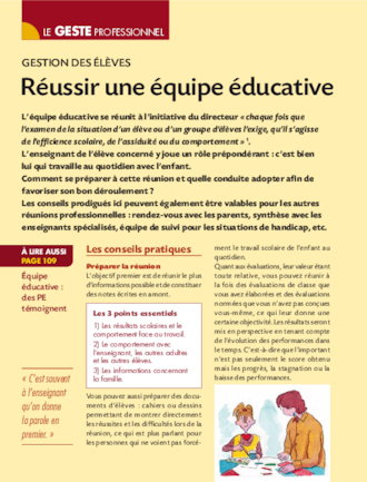 Réussir une équipe éducative