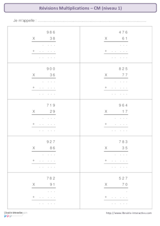 Révisions multiplication CM - niveau 1